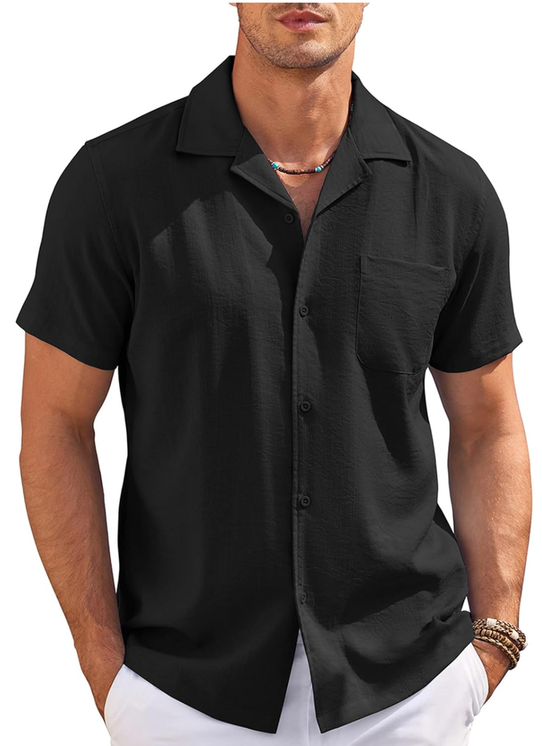 Men's Casual Button Down Shirts Short Sleeve Summer Cuban Vacation Beach Shirts XL- Tall