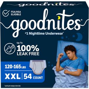 Goodnites Boys' Nighttime Underwear, Size XXL (120-165 lbs), 54 Ct