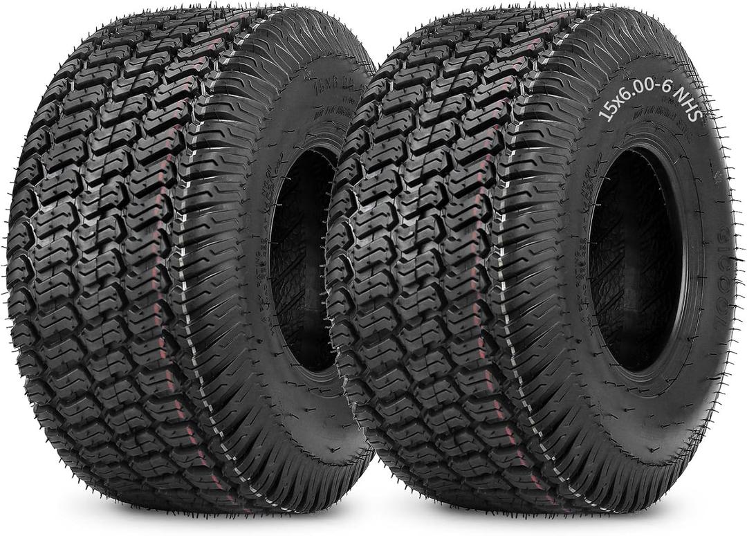 GICOOL (2 Pack) 15x6.00-6 Lawn Mower Tubeless Tire, 15x6-6 Garden Tractor Lawnmower Tire, 4 Ply, Turf S Pattern