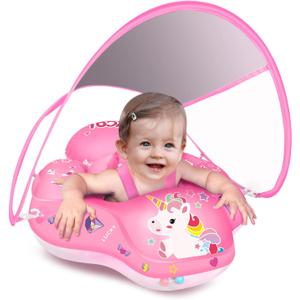 LAYCOL Baby Swimming Float Inflatable Baby Pool Float Ring with Sun Protection Canopy,add Tail no flip Over for Age of 3-36 Months (Large, unicorn)