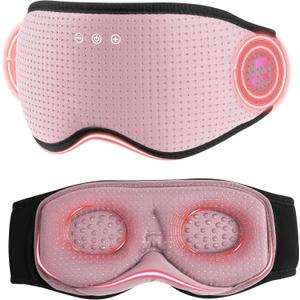 MUSICOZY Sleep Headphones with Bluetooth 5.4 Sleep Mask, Removable 3D Eye Cups for Zero Pressure Comfort, Wireless Bluetooth Eye Mask for Sleeping with Timer (Pink)