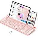 seenda Bluetooth Keyboard for iPad, 2.4G + Bluetooth Multi-Device Typewriter Keyboard with Number Pad, Tablet Holder for iPad Tablet, Andriod Phone, MacBook/Windows PC Desktop, Barbie Purple (Sakura Pink)