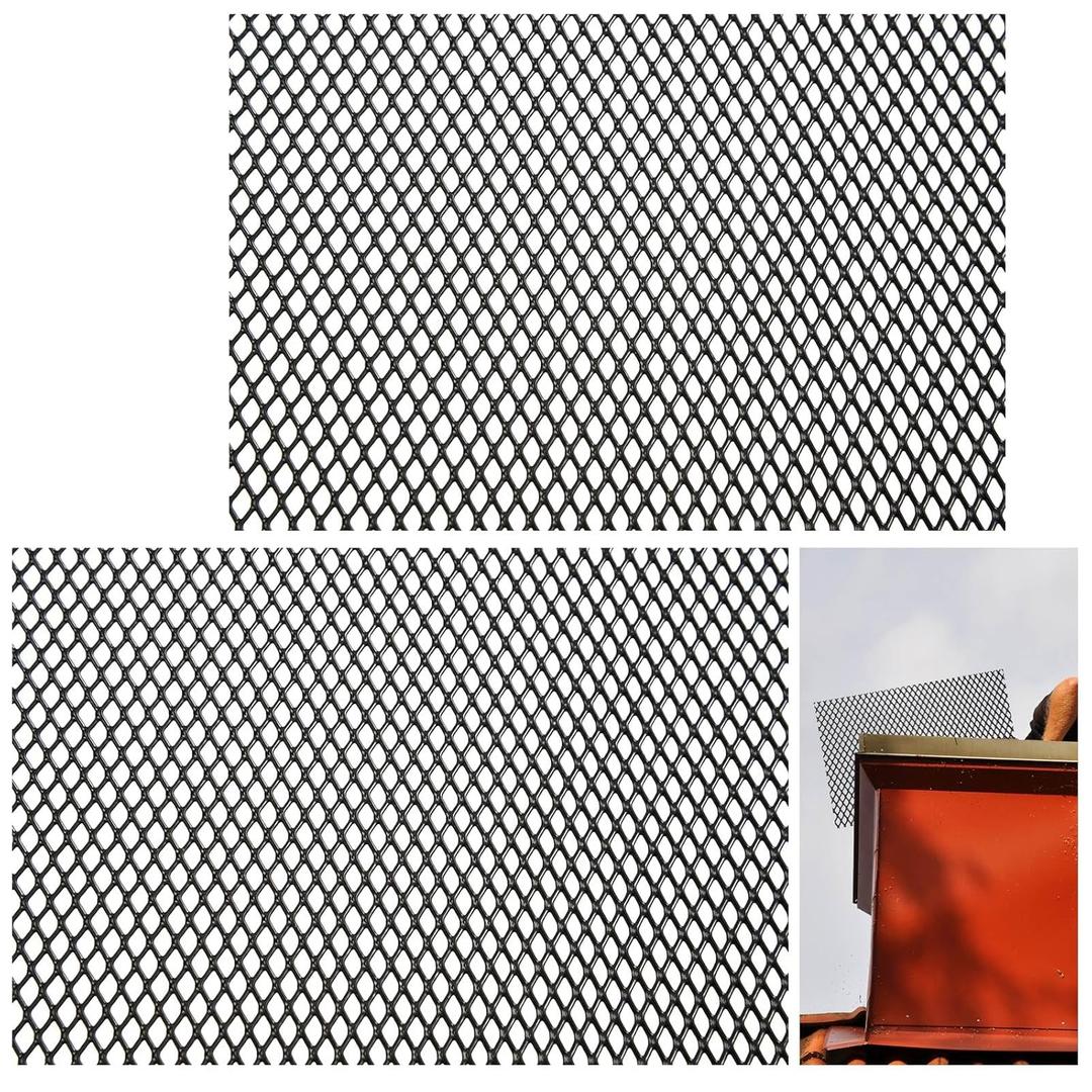 Zonon 2 Pack 12 x 24 in Perforated Aluminium Expanded Metal Grilles Sheet Flattened Grate Screen/fence Wire/privacy Fence/screen Door Mesh, Wall, Fireplace Flue, Vent Screens, Diy(Diamond Hole, Black)