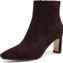 Brown Suede Ankle Boots for Women Pointed Toe Chunky High Heeled Booties Fall Dressy Short Boots with Zipper (Brown), 9.5