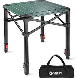 VILLEY Folding Camping Square Table with Carry Bag, Lightweight Aluminum Adjustable Square Table for Outdoor, Camping, Picnic, Backyards, BBQ (S) (Green)