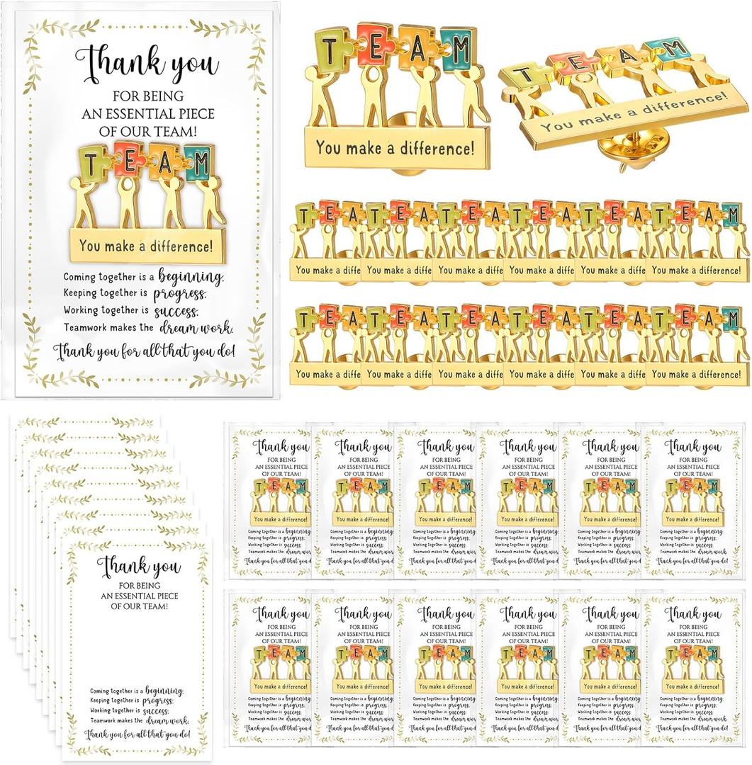 Team Gifts Bulk Employee Appreciation Gifts Puzzle Piece Lapel Pin Inspirational Lapel Pins Thank You Gift Cards for Coworker Staff