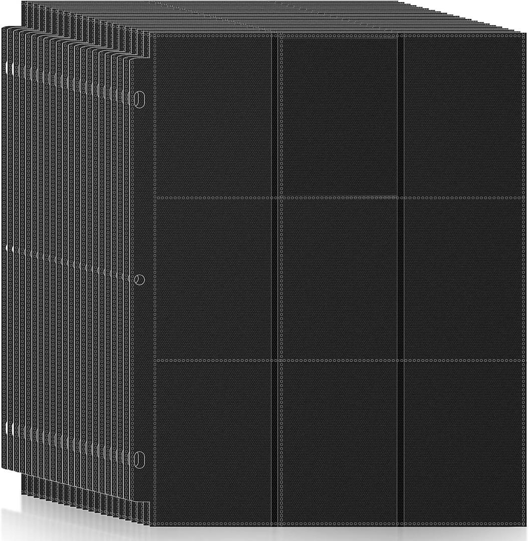 100 Pack 9 Pocket Page Protector, Trading Card Sleeves Pages Baseball for 3 Ring Binder Hold 1800 Cards, Sheets Standard Size Cards, Sport Game Business Cards (Black)