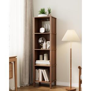 Bookshelf, Modern 4-Tier Bookcase, Open Storage Book Shelf, 11  14.2  50.4 Inches, Small Narrow Bookshelves for Living Room, Home Office, Bedroom, Walnut