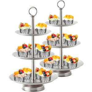 3 Tier Silver Metal Cupcake Stand Holder,Stainless Steel Cup Cake Stand Tower with Tiered Serving Tray and Base for Parties,Weddings,Birthdays and Any Festivals and Celebrations(2 Pack)