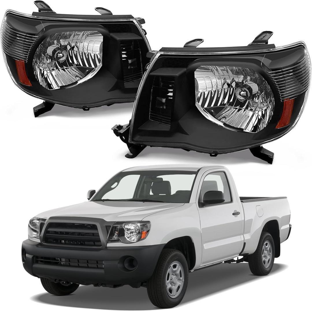 for Tacoma 2005 2006 2007 2008 2009 2010 2011 Headlights Assembly Black Housing Amber Reflector Replacement (Bulbs NOT included)
