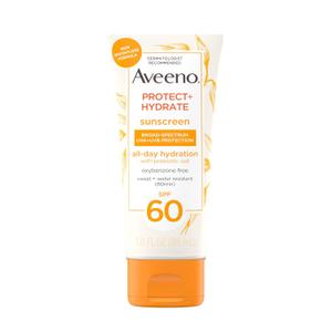 Aveeno Protect + Hydrate Moisturizing Body Sunscreen Lotion, SPF 60 Broad Spectrum & Prebiotic Oat, Oil-, Oxybenzone- & Paraben-Free, Water & Sweat Resistant, Non-Greasy, Travel Size 3.0 Fl Oz