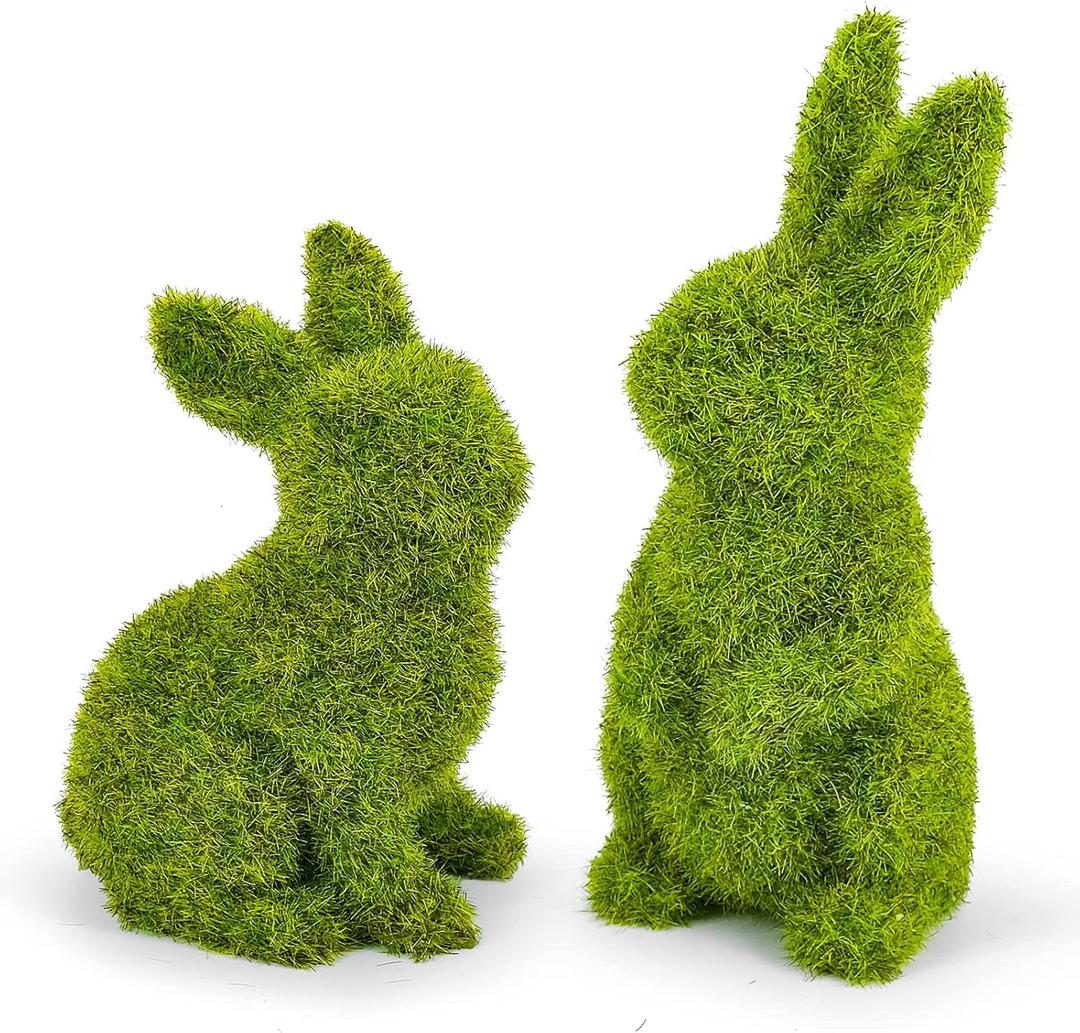 MicoSim Easter Bunny Decorations,Resin Moss Bunny Figurine,Garden Artificial Moss Rabbit Easter Décor Easter Party Favors Gifts(Medium, 2pcs)