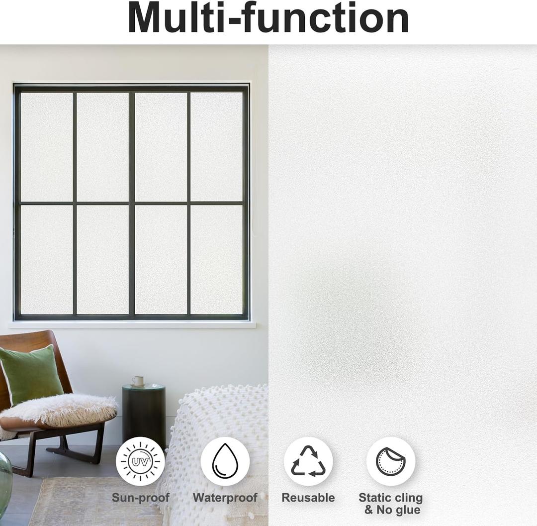Window Privacy Film with Installation Tools,Frosted Glass Window Film,Heat Blocking Static Clings Reusable Frosting Window Film for Bathroom Home Office