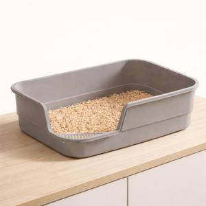Extra Large Cat Litter Box with High Sides for Indoor Cats, Low Entry Kitty Litter Pan, Anti-Splash Open Litter Tray, Easy to Clean Cat Box for Kittens & Senior Cats, 23.6 x 15.7 x 5.9 in, Grey