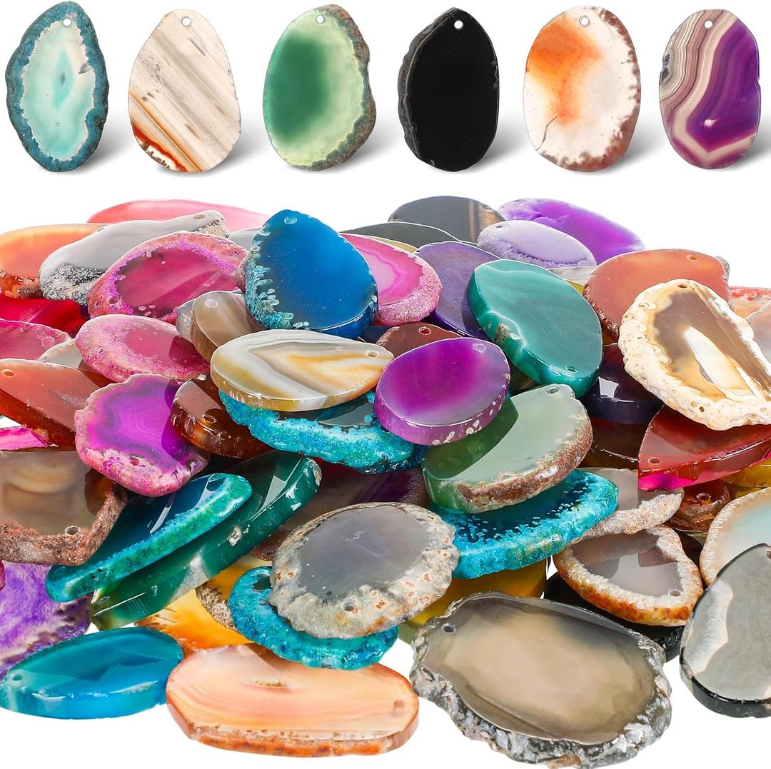 Nuenen 50 Pcs Polished Agate Slices Bulk Light Table Slices Crystals Healing Crystals Geode Stones Irregular Agate Pendants Gemstones for DIY Jewelry Making Home Decor(Large)