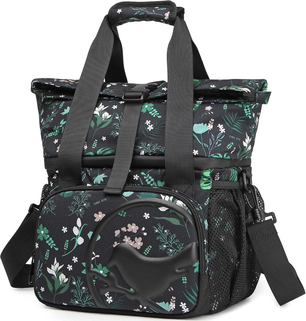 SUNNY BIRD Dual Compartment Lunch Bag Insulated Lunch Box for Women and Men (FloralFoliage 01)