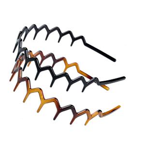 Zig Zag Headbands, Recycled Plastic Wavy Hair Band with Teeth, Headbands for Women and Men, Classic 90s Hair Accessories, (1 Black Color+1 Brown)