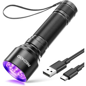 RECHOO UV Flashlight Black Light, 21 LED 395nm Ultraviolet Rechargeable Flashlights UV Light, Waterproof Portable BlackLight Flashlights for Pet Urine Detection, Dry Stains, Bed Bug, Fluorescent Agent