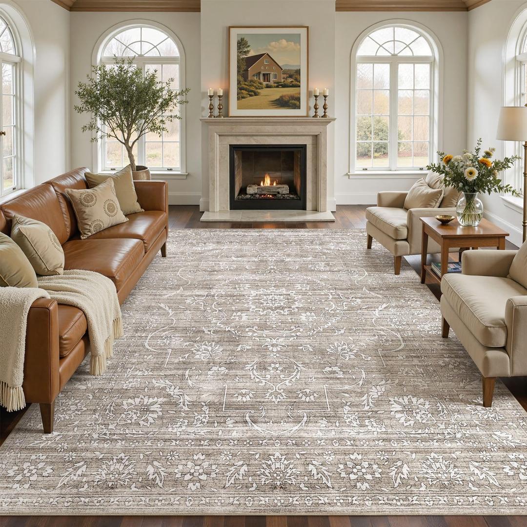 Neutral 10x12 Area Rugs for Living Room Washable Rug, Light Brown
Pet & Kid Friendly, Non-Slip, Soft, Low-pile Carpet for Living Room/Bedroom/Dining Room/Nursery, Stain Resistant Vintage
