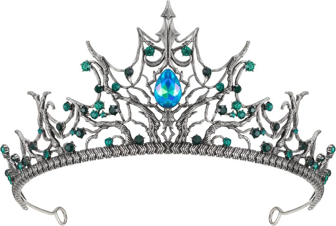 SWEETV Halloween Crown - Midnight Coven, Gothic Crowns for Women, Black Witch Headpiece Halloween Decorations, Evil Tiaras and Crowns, Dark Tiara Rhinestones Baroque Queen Crown
