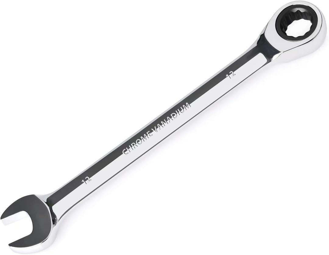 Egofine 12mm Ratcheting Combination Wrench Metric, Industrial Grade Gear Spanner with 12-Point Design, 72-Tooth Ratchet, Chrome Vanadium Steel