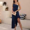 Women's One Shoulder Dress Sleeveless Midi Dresses Asymmetric Ruffle Bodycon Cocktail Party Dress (Medium, Navy)