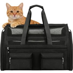 Cat Carrier, Small Dog Carrier for Small Medium Pets Up to 15 Lbs, Pet Carrier Airline Approved, Soft-Sided Puppy Travel Bag with Safety Zippers, Chihuahua Carry Case, Kitty Cloth Cage