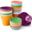Tosnail 16 Pack 5.5 Inches Small Plastic Plant Flower Pot with Saucers, Seedlings Nursery Pots Planter with Pallet, Planting Gardening Containers - Assorted 8 Colors