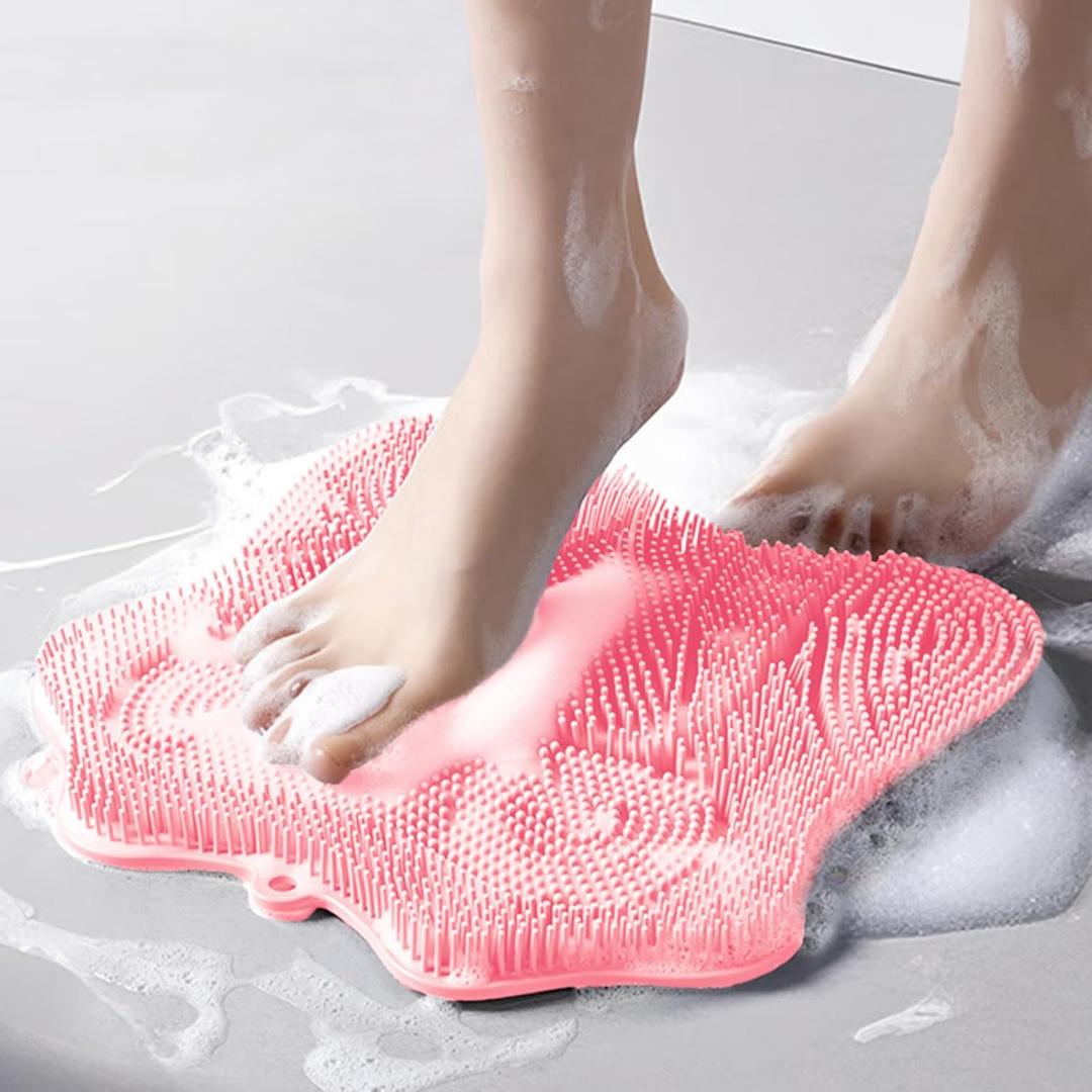 Shower Foot Scrubber, Shower Foot and Back Scrubber with Suction Cups, Shower Silicone Foot Washer for Exfoliating Massage, Pink