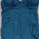 One Piece Swim Dress Women Mesh Tummy Control Bathing Suit Slimming Sheer Sarong Wraps Swimwear (Small, Blue Green)