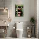 Funny Raccoon Bathroom Canvas Wall Art Picture Humorous Animal Poster Prints Raccoon Sitting On The Toilet Reading Book Painting Wall Decor for Washroom Restroom 16x24in Framed Ready To Hang
