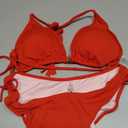 Eomenie Womens Ribbed Bikini Set Sexy Halter Triangle Top Swimsuit Tie Side Two Piece Bathing Suit Moderate Coverage (Red, XL)