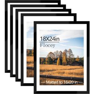 18x24 Picture Frame Set of 5, Black Poster Frame, Display Pictures 16 x 20 with Mat or 18 x 24 Without Mat for Horizontal or Vertical Wall Mounting, Wall Gallery Frame for Artwork