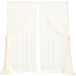 Ling's moment Ivory Sheer Curtains, Chiffon Wrinkle-Free Window Doorway Drapes Backdrop for Sliding Glass Doors Living Room Wedding Party Bedroom Farmhouse Arch Stage, 10ft x10ft 2 Layers