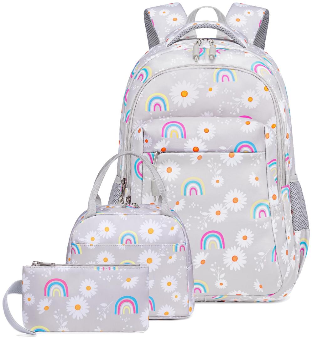 LEDAOU Backpack for Girls School Bag Kids Bookbag Teen Backpack Set Daypack with Lunch Bag and Pencil Case