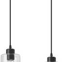 Modern Black Farmhouse Clear Glass Cylinder Pendant Light Fixture, Island Lights for Kitchen, Mini Pendant Lighting for Kitchen Island Decor - 4.75 Inch Shade 58 Inch Cord (Black 2 Pack)