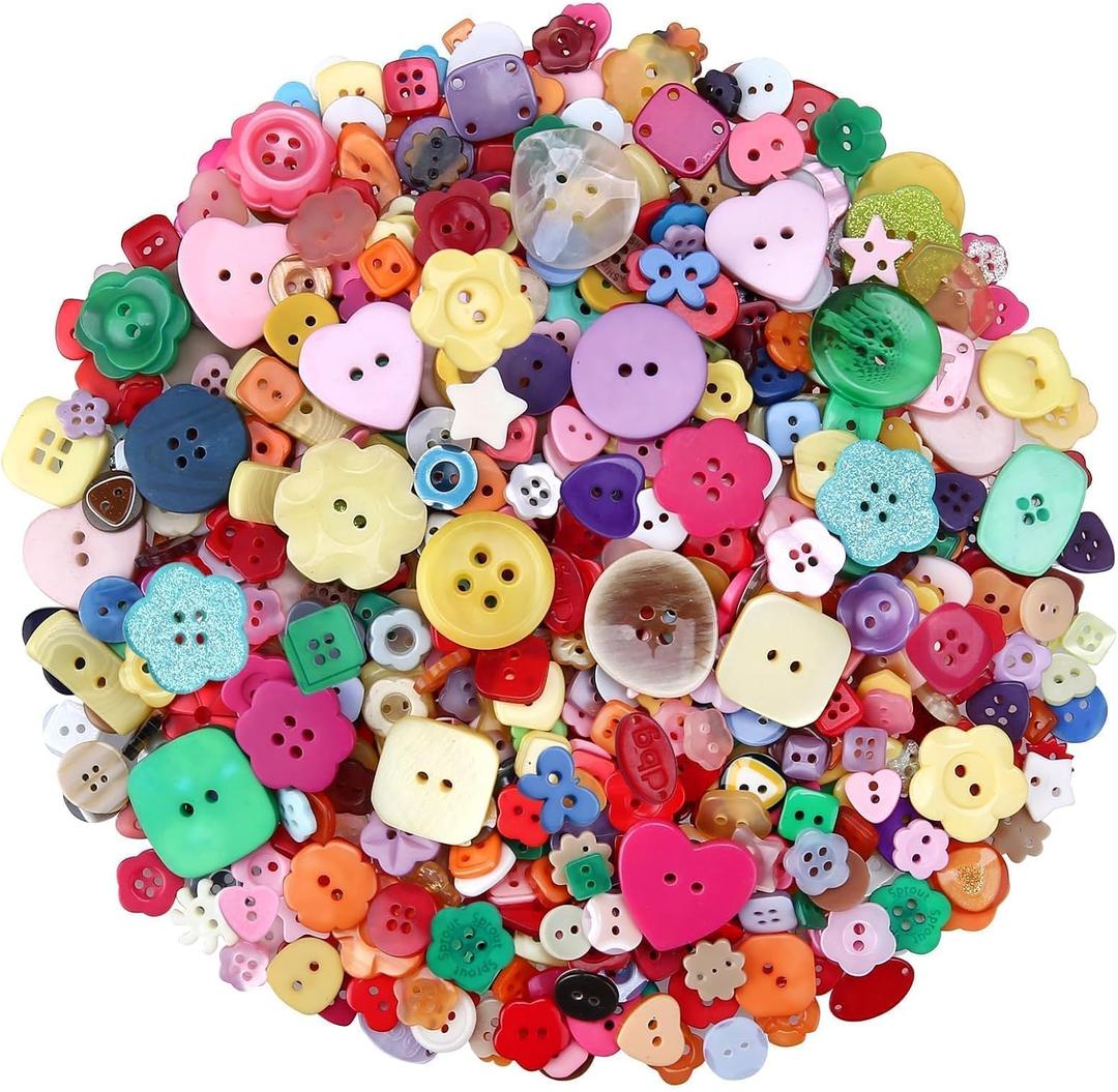 1000-1200 pcs Assorted Resin Buttons Random Mixcolor Buttons Bulk for Sewing Crafts Clothes DIY Manual Button Painting Handmade Ornament, 0.28 inch to 1.18 inch
