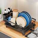 Dish Drying Rack, Stainless Steel Dish Racks for Kitchen Counter, Sink Organization and Storage Essentials, Kitchen Organizer for Forks, Spoons Dishes,Cup and Bottle (Black, 14.96''*11.02''*6.69'')
