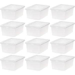 IRIS USA 12-Pack Storage Bins with Lids, 15 Quart, Shoe Boxes Clear Stackable Containers Organize Shoes Closet Shelves, Organization Teacher Tools, Game Storage - BPA-Free Plastic