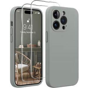 AOTESIER Shockproof for iPhone 14 Pro Max Case, Upgraded [Camera Protection] Food Grade Silicone Phone Case with [2 Screen Protectors], Anti-Scratch Soft Microfiber Lining Inside, 6.7 inch, Natural