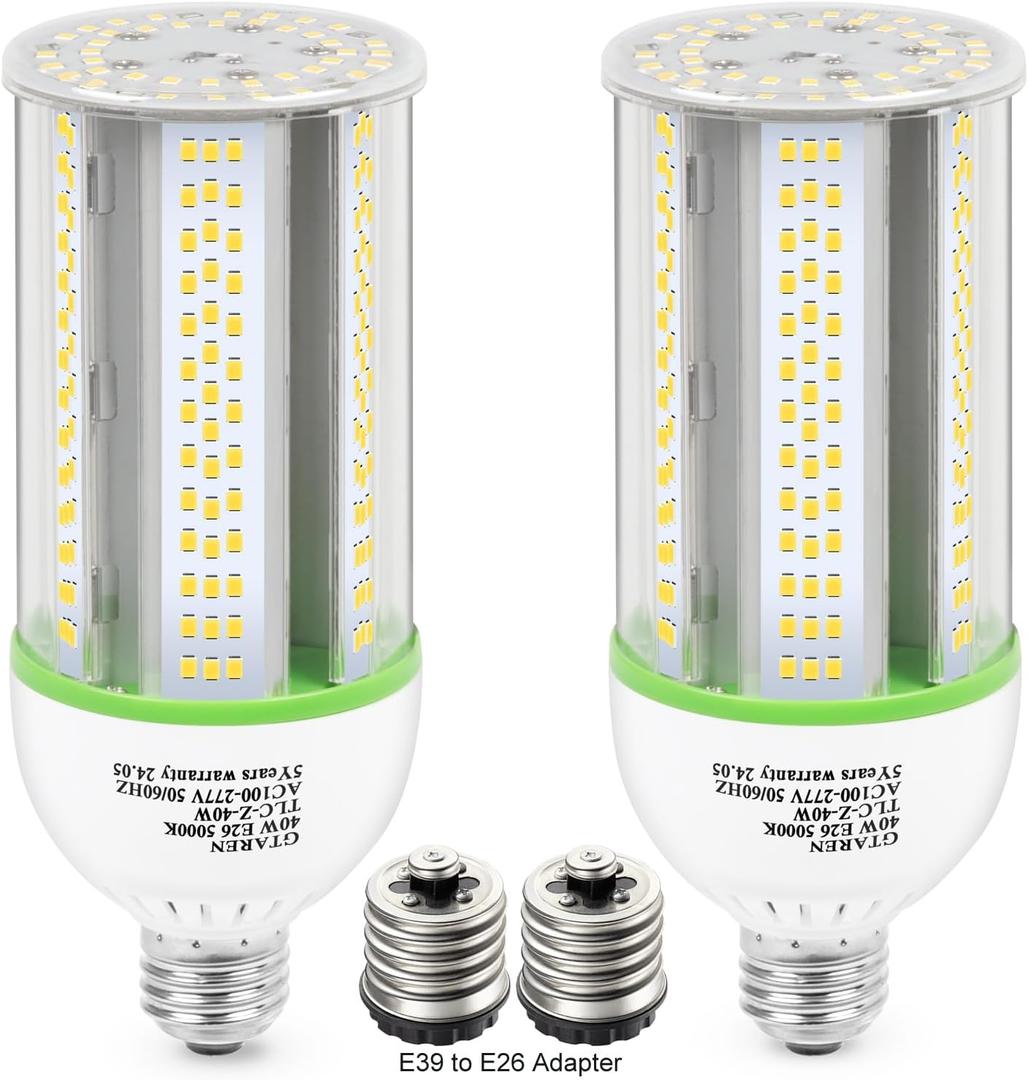 40W LED Corn Cob Bulb, 400W Equivalent, 5000K Daylight, E26/e39 Base, 5600 Lumens - Replace Halogen/Metal Halide, for Barn, Shop, Porch, Yard, Garage Lighting