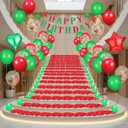 Red Green Happy Birthday Balloons Decorations Christmas Birthday Balloon Letters Banner with 6 Pcs Star Balloons Artificial Rose Petal 24 Flameless LED Candles for Room Hotel Party Supplies