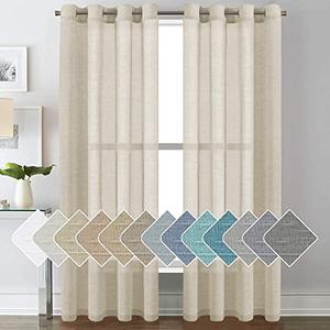 H.VERSAILTEX Linen Curtains Natural Linen Semi-Sheer Curtains 2 Panels Nickel Grommet Privacy Added Premium Soft Rich Material Drapes for Bedroom/Livingroom - 52x84 - Inch - Linen
