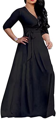 LightlyKiss Plus-Size Maxi Dresses for Women African Summer 3/4 Sleeves Beach Sundress with Pockets, Size: XL