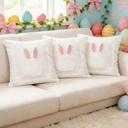 3 Pack Easter Pillow Covers 18x18 Inch White Bunny Pillow Case for Easter Day Decorations Soft Plush Spring Throw Pillow Covers for Couch Bed Living Room Holiday Decor