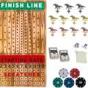 Large 21 inches Horse Racing Board Game with 11 Luxury Metal Horses Thickened Wood Horse Race Game Board with 2 Sets of Dice,2 Boxes of Cards and 100 Poker Chips for Parties and Gambling (Large Light Flame)