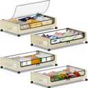 Beborxue Under Bed Storage with Wheels, 4-Pack Under Bed Storage Containers with Clear Lids, XXL 60L Under Bed Shoe Storage Organizer, Rolling Underbed Storage for Clothes, Shoes, Blankets (Beige)