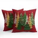 Kawani Christmas Red Decorative Pillow Covers 18x18 Inch Set of 2 Christmas Tree Outdoor Throw Pillow Covers Winter Xmas Holiday Pillowcases Cushion Covers for Home Couch Christmas Decor