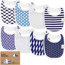 7-Pack Organic Baby Bibs for Boys, Girls - Soft Cotton Drooling and Teething Bibs for Baby Girl & Boy, Extra Absorbent, Easy to Clean & Put On for Toddler, Newborn, Infant 0-24 Months (Azure)