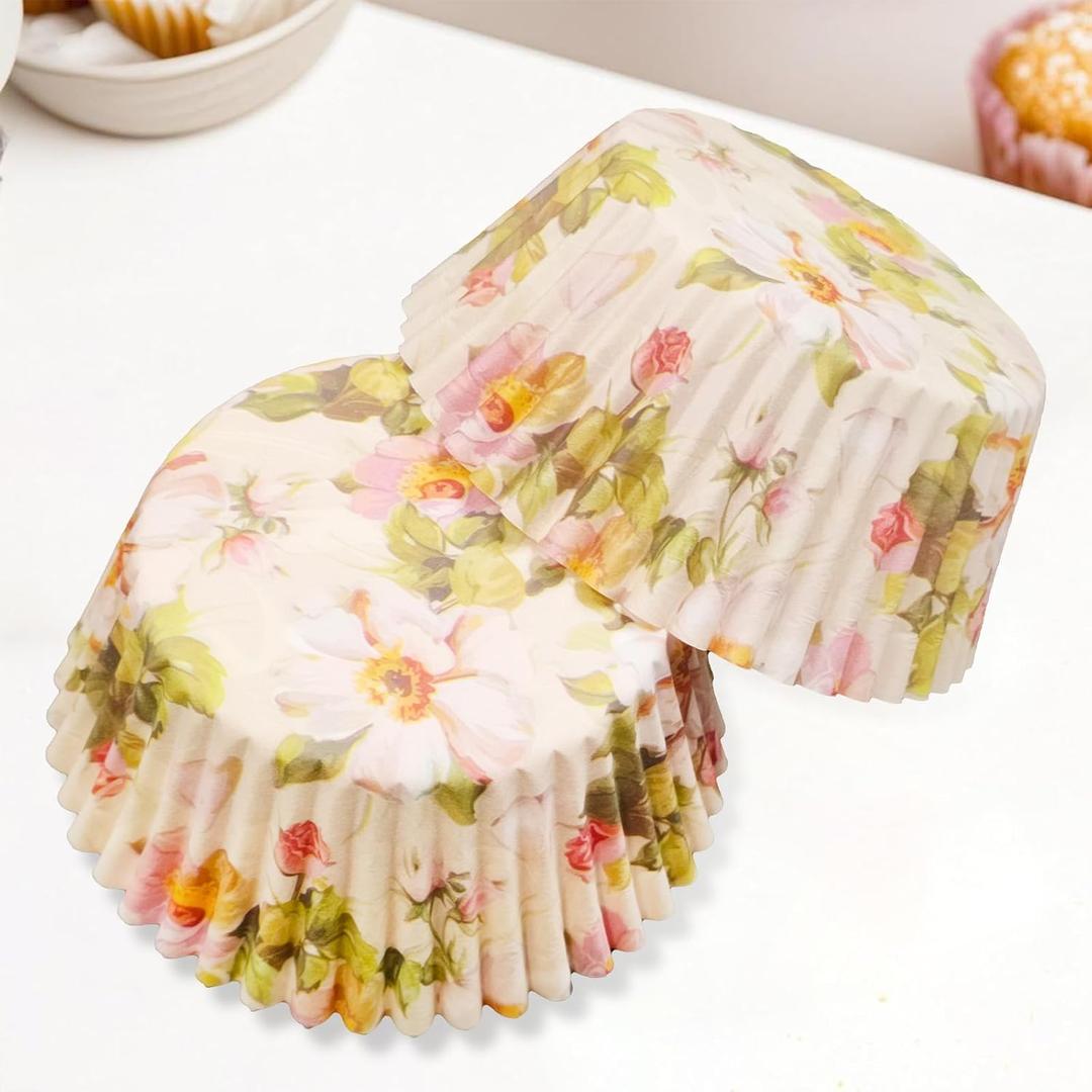 Starfa 400 Count Floral Cupcake Liners,Pastel Mini Muffin Liners for Baking,Spring Cupcake Wrappers,Small&Jumbo Baking Cups,Grease,Proof,Disposable,Party Decorations (Apricot)